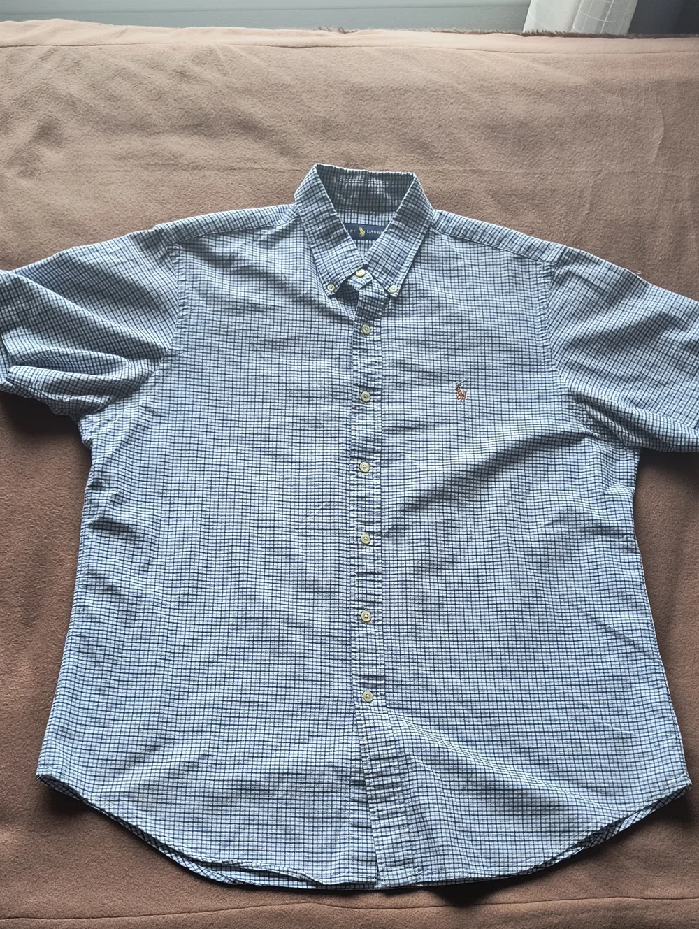 Polo by Ralph Lauren Blue and White Mini Check Short-Sleeve Button-Down Shirt